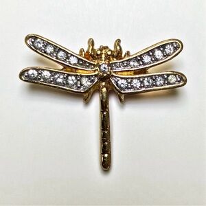 Vintage Swarovski Signed Swan Gold-Tone Dragonfly Brooch